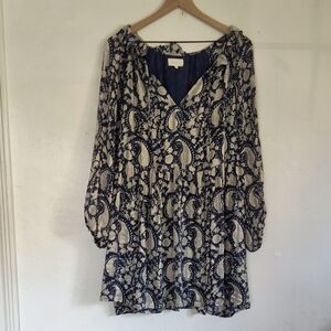 MELLODAY Navy and White Long Sleeve Floral Mini Dress Sz 1X Women